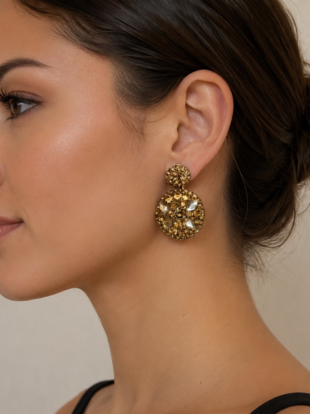 Champagne Rhinestone Statement Drop Earrings Gold Tone Bridal Glam